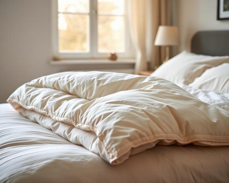 Fluffy comforter folded neatly after professional cleaning
